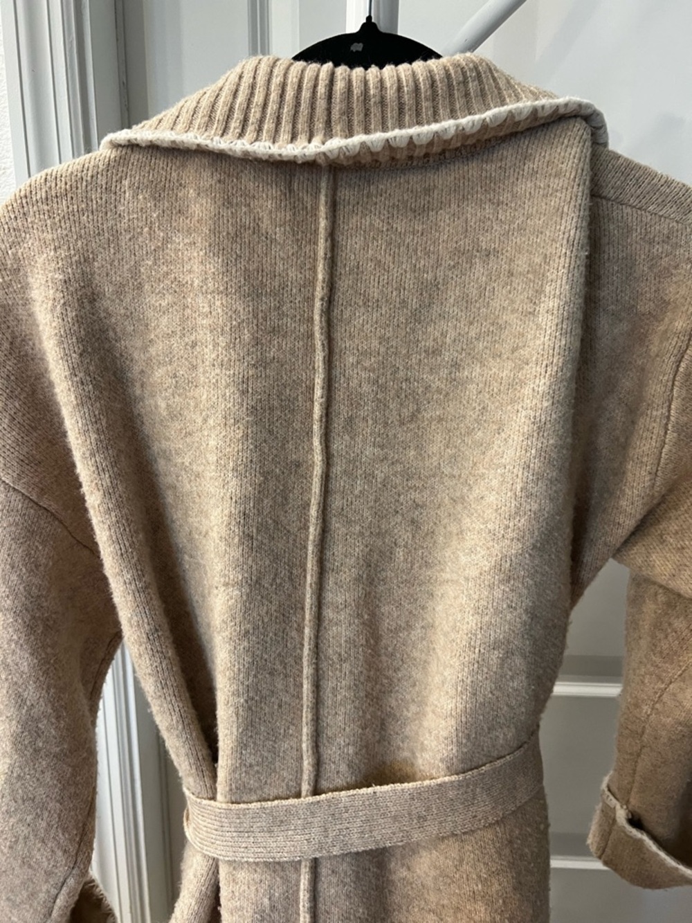 Heirloom Long Wrap Cardigan Sweater Small Beige Belted Cozy Knit Duster - Picture 7 of 7